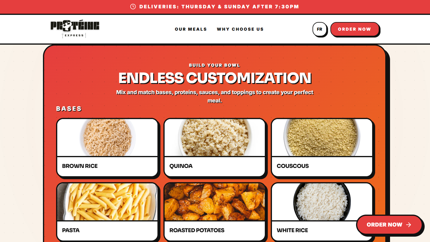 Website section explaining Proteine Express delivery schedule