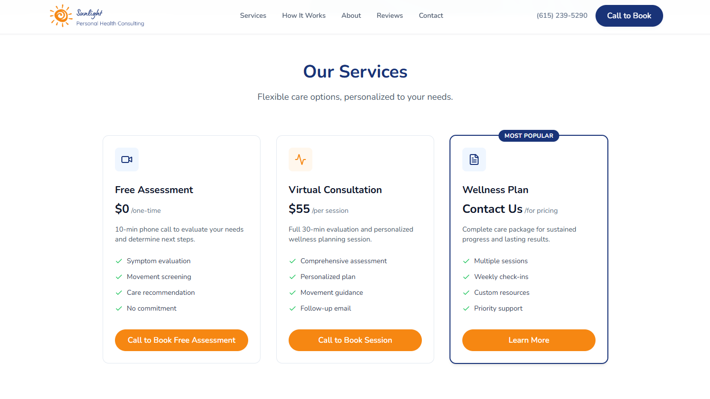 Sunlight PHC services section for plumbing, heating, and cooling